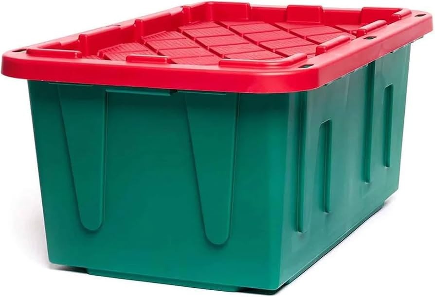 HOMZ 2-Pack Storage Bins, Heavy-Duty Stackable Containers, 27 Gallon, Green/Red | Amazon (US)