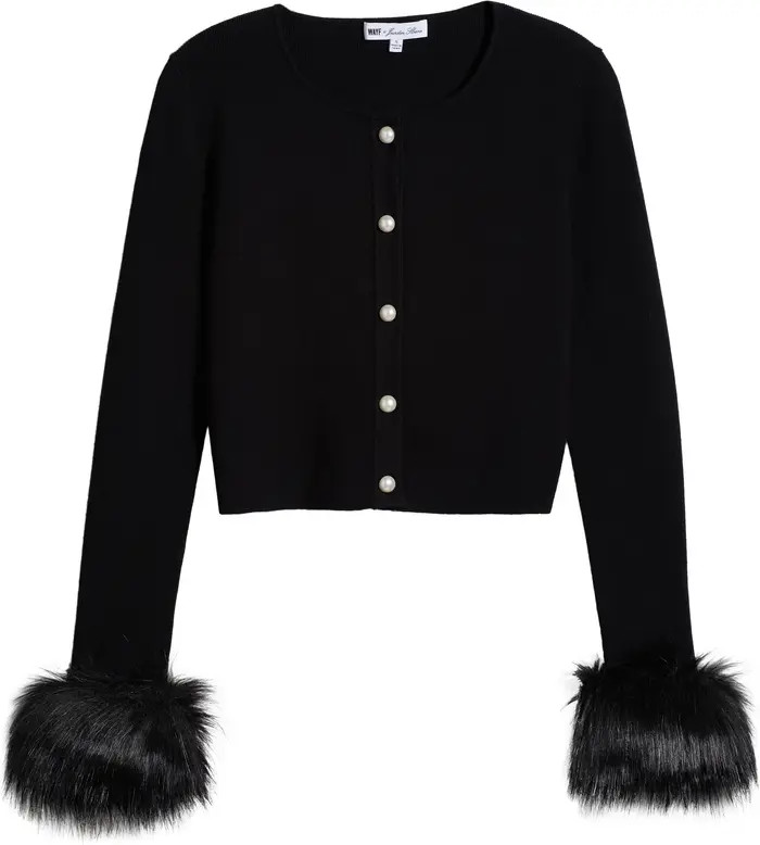 x Jourdan Sloane Gigi Faux Fur Trim Cardigan | Nordstrom