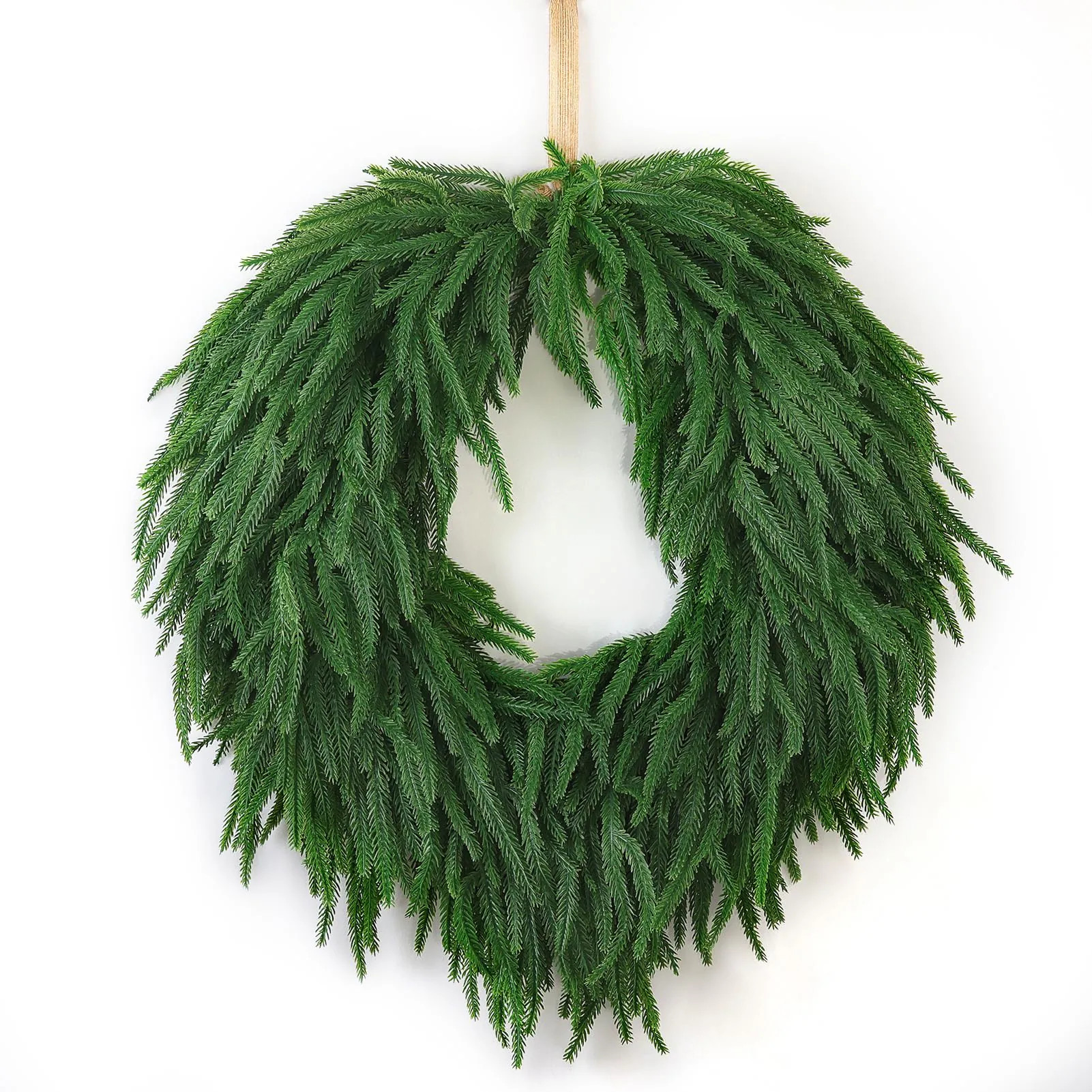 Afoxsos 24 inch Artificial Norfolk Pine and Cedar Wreath Extra Full 280 Branch Tips Real Touch Greenery for Front Door Wall Porch Holiday Decor 1 | Lowe's