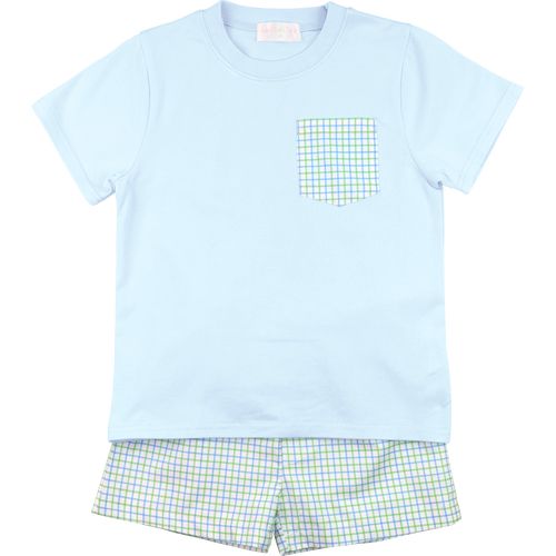 Blue And Green Windowpane Short Set | Cecil and Lou