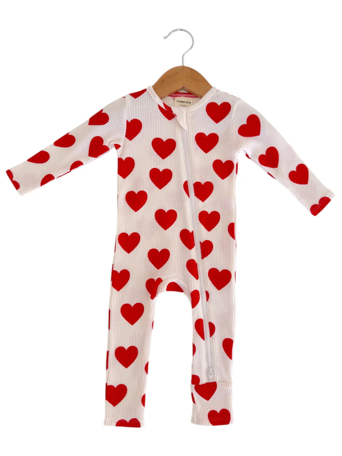 Organic Waffle 2-Way Zip Romper, Red Heart | SpearmintLOVE