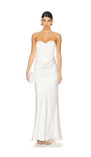 ROTATE Satin Pearl Corset Dress in White. - size 42 | Revolve Clothing (Global)
