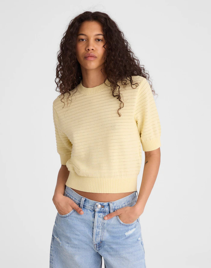 Textural-Stitch Crewneck Sweater in 100% Cotton | Madewell