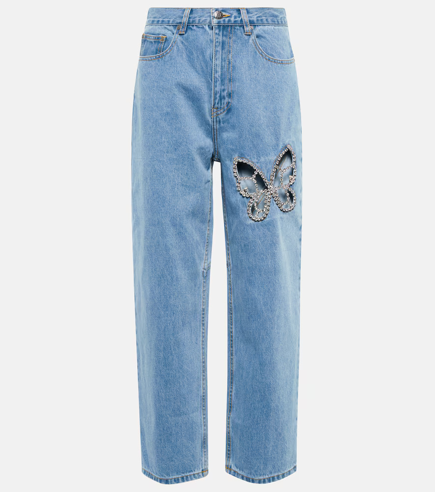 Area Embellished cutout high-rise straight jeans | Mytheresa (US/CA)