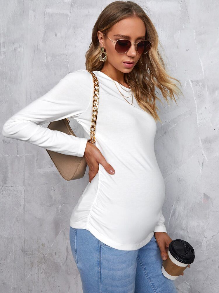 SHEIN Maternity Ruched Slim Fit Tee | SHEIN