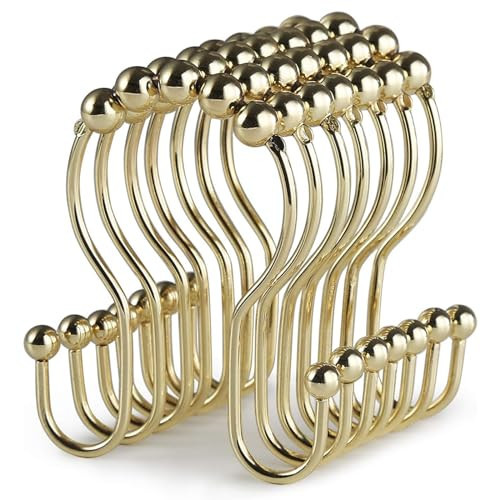 Goowin Shower Curtain Hooks, 12 Pcs Shower Curtain Rings, Stainless Steel Gold Shower Curtain Hooks Rings Rust Proof, Smooth Sliding Anti-Drop Double Shower Hooks for Shower Curtain, Rods (Gold) | Amazon (US)