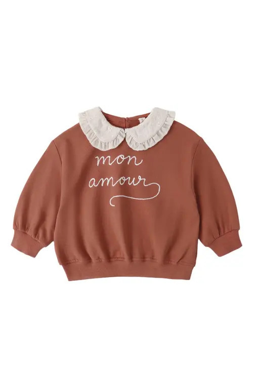 QUINCY MAE Mon Amour Cotton Collared Graphic Sweatshirt at Nordstrom, Size 18-24M | Nordstrom