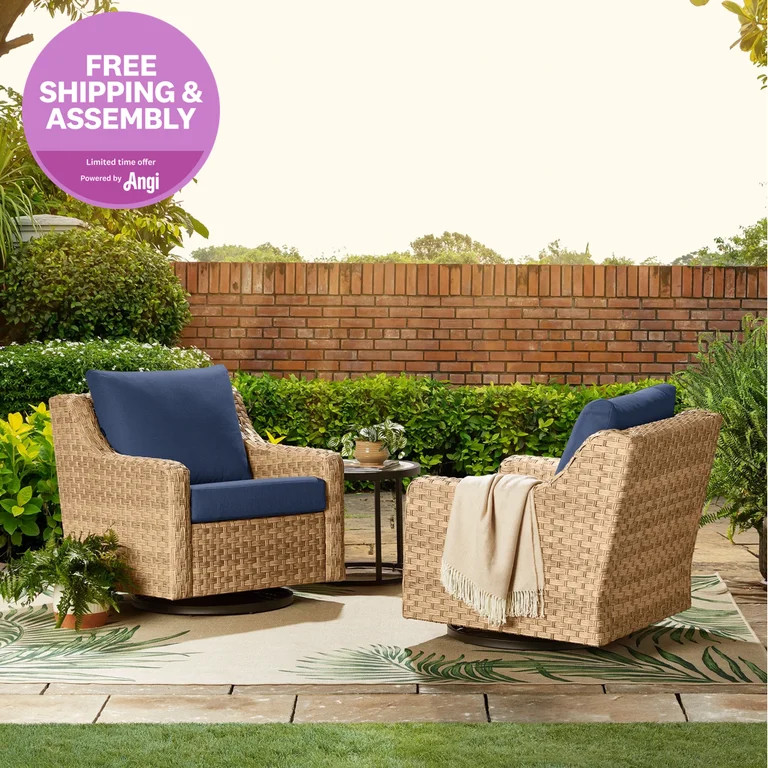 Better Homes & Gardens River Oaks Outdoor Swivel Gliders with Patio Covers, Set of 2, Navy | Walmart (US)