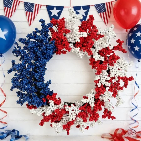 Taicans 19.6 Inch 4th of July Wreath for Front Door,Red White Blue Patriotic Berry Wreath,Independence Day Memorial Day Veterans Day Decor,Artificial Berries Wreath for Indoor Outdoor Decoration | Walmart (US)