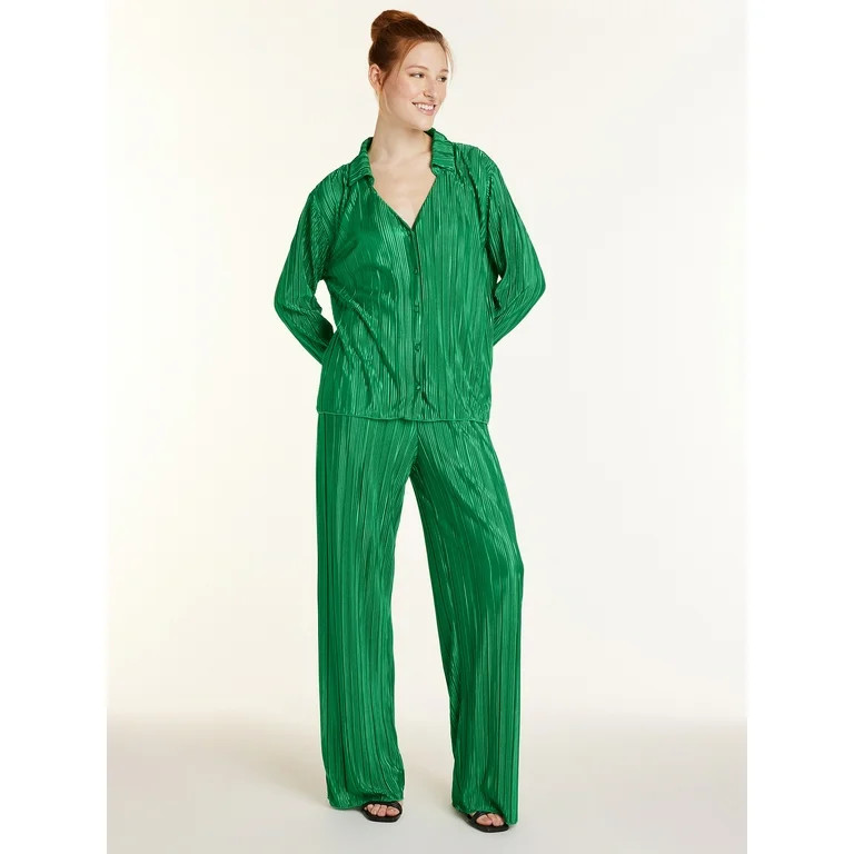 No Boundaries Juniors’ Plisse Shirt and Pants Set, 2-Piece, Sizes XS-3XL | Walmart (US)