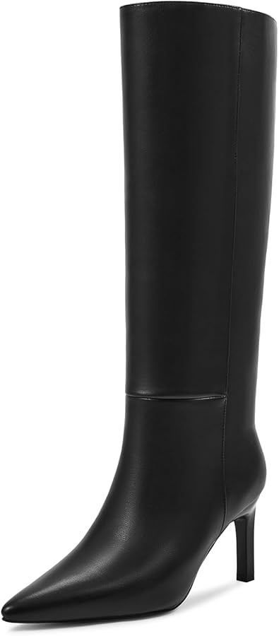 wetkiss Knee High Boots Women Pointed Toe Stiletto High Heel Long Boots with Wide Calf Pull On Dr... | Amazon (US)