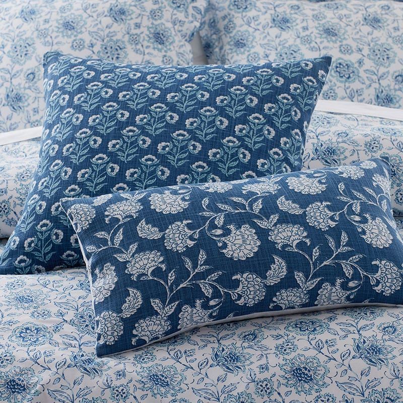 Floral Decorative Square Pillow Cover - Indigo Blue Floral | The Company Store