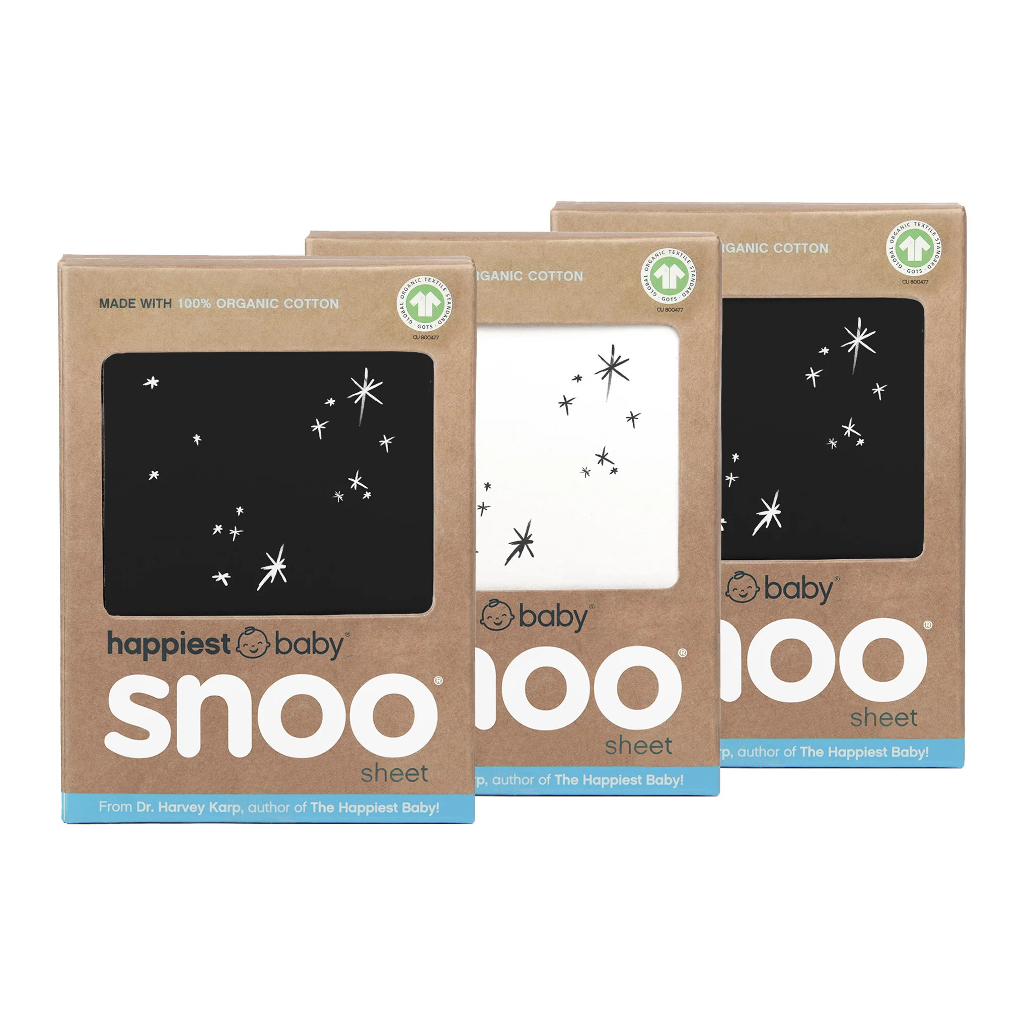 100% Organic Cotton Baby Bassinet Sheets for SNOO | Black/Ivory/Black | Happiest Baby