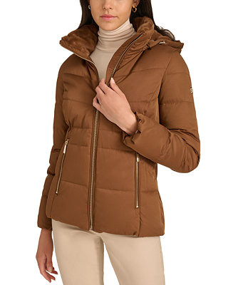 Women's Faux-Fur-Lined Hooded Puffer Coat | Macy's