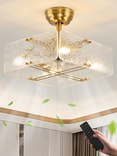 Merexcint Fandelier Ceiling Fans with Lights and Remote, 15.7" Gold Bladeless Ceiling Fan with Light, Chandelier Fan Light for Bedroom, Living Room and Kitchen(6 Speeds and Reversible) (Gold 15.7") | Amazon (US)