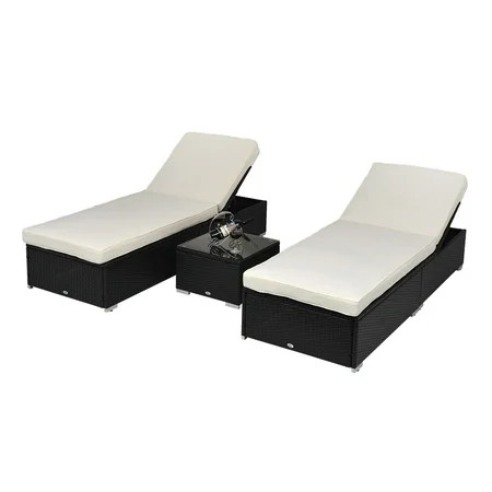 Outsunny 3 Piece Wicker Patio Chaise Lounge Set Outdoor Adjustable Rattan Reclining Chairs with C... | Walmart (US)