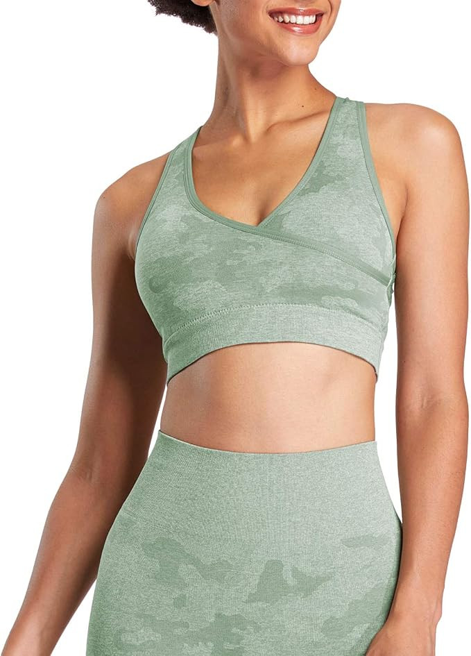Aoxjox Camo Seamless Sports Bra for Women Medium Support Gym Yoga Seamless Workout Top | Amazon (US)