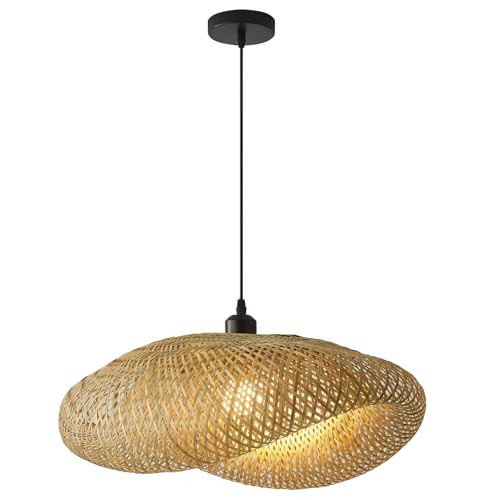 Teru Ji Kaikang Hand Woven Bamboo Pendant Light,23.62 in Bamboo Rattan Ceiling Hanging Light Hand Woven Wicker Chandelier for Living Room Kitchen Dining Room Farmhouse | Amazon (US)