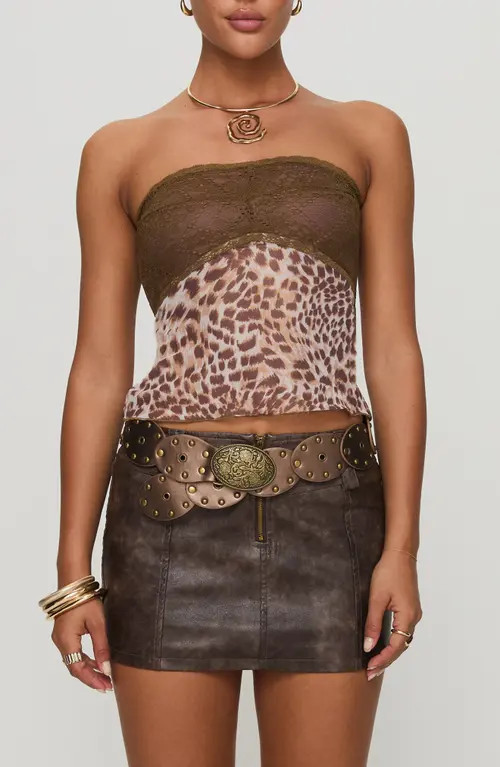 Princess Polly Art Deco Lace Strapless Top in Brown at Nordstrom, Size 10 | Nordstrom