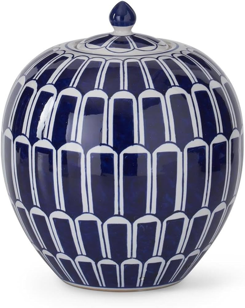 K&K Interiors Blue & White Lidded Container, 10.5-Inch, Ceramic | Amazon (US)
