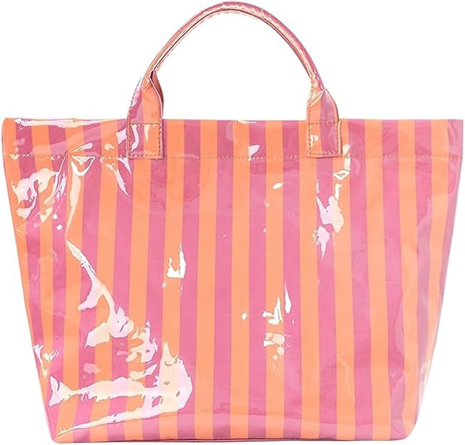 Tote Bag for Women Large Striped PVC Tote Bag Plastic Handbag Tote Bag for Work Travel | Amazon (US)
