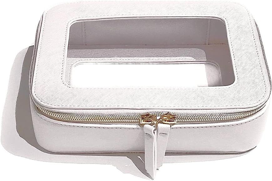Clear Travel Cosmetic Case Toiletry Bag, TSA-Approved, Waterproof Durable Saffiano Leather, Dual ... | Amazon (US)