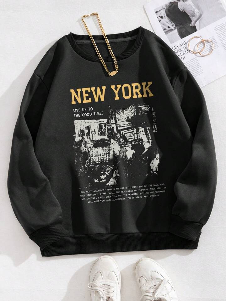 Slogan Graphic Thermal Lined Sweatshirt | SHEIN
