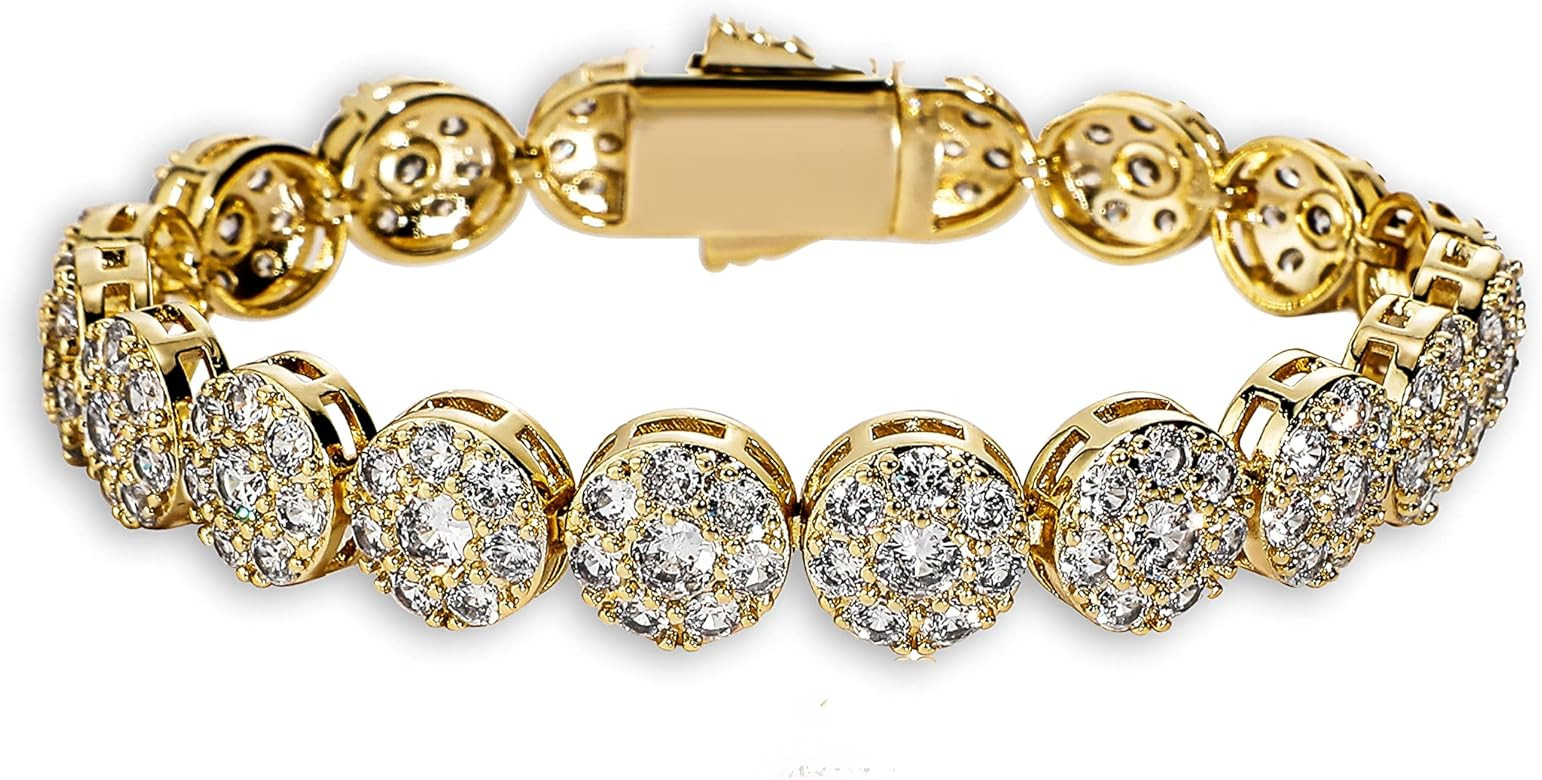 TOPGRILLZ Gold Bracelet Tennis Bracelets for Women Mens 1 Row 10mm 14K Gold Plated Iced Out Cubic... | Amazon (US)