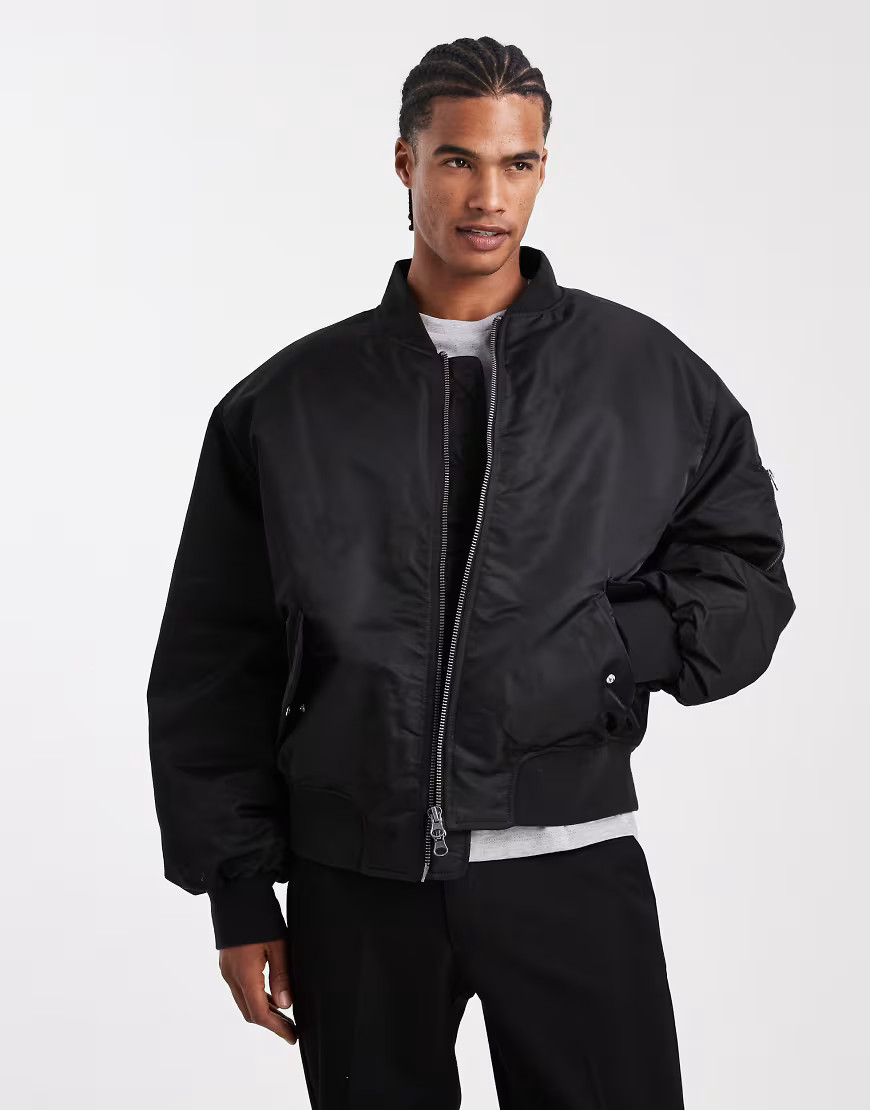 ASOS DESIGN oversized bomber jacket in black | ASOS (Global)