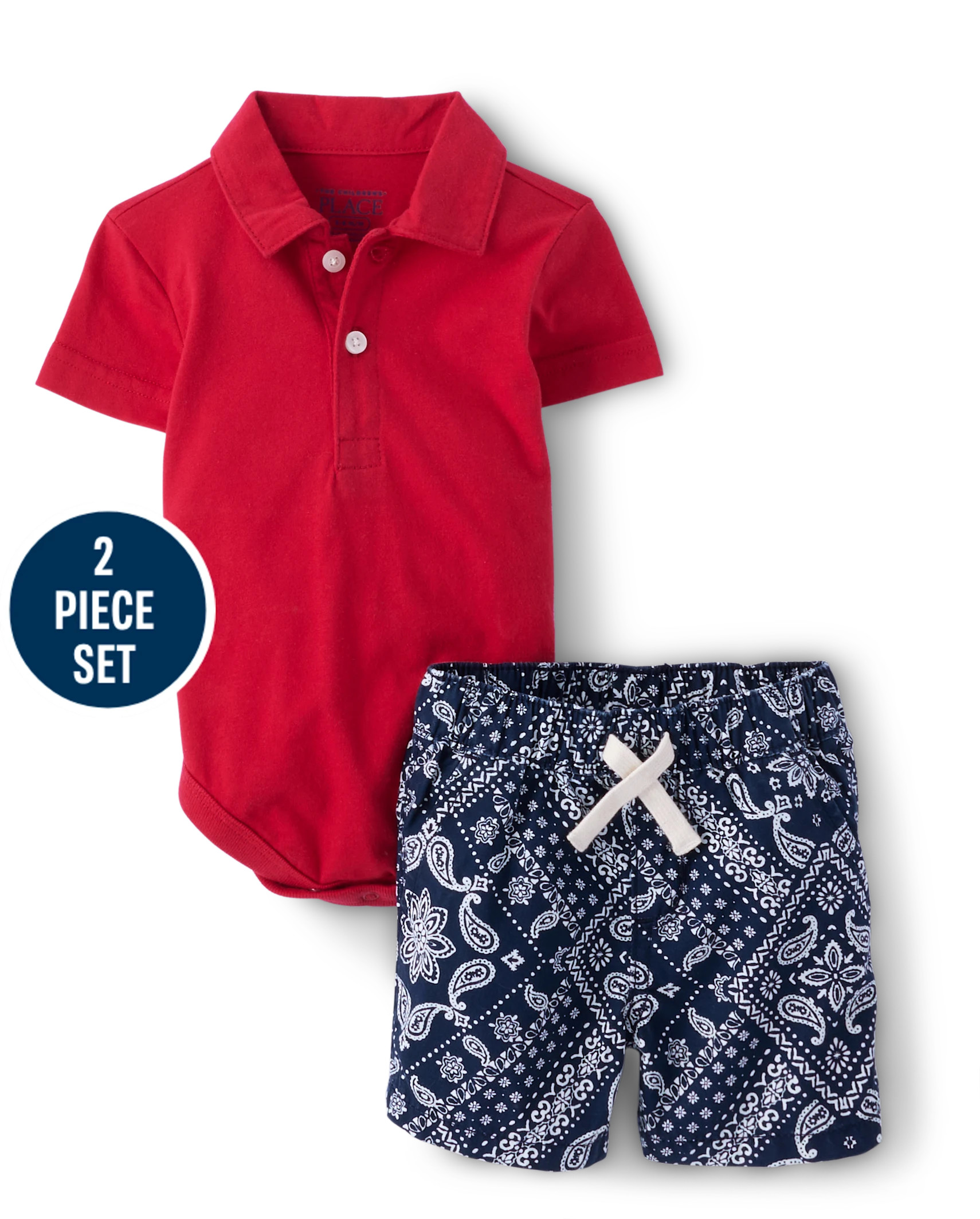 Baby Boys Matching Family Short Sleeve Polo Bodysuit And Bandana Print Woven Jogger Shorts Outfit... | The Children's Place