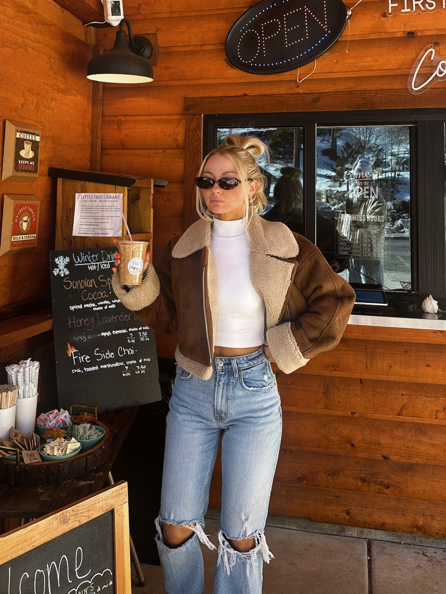 wearing XS jacket
24 curve love jeans 
XS turtleneck