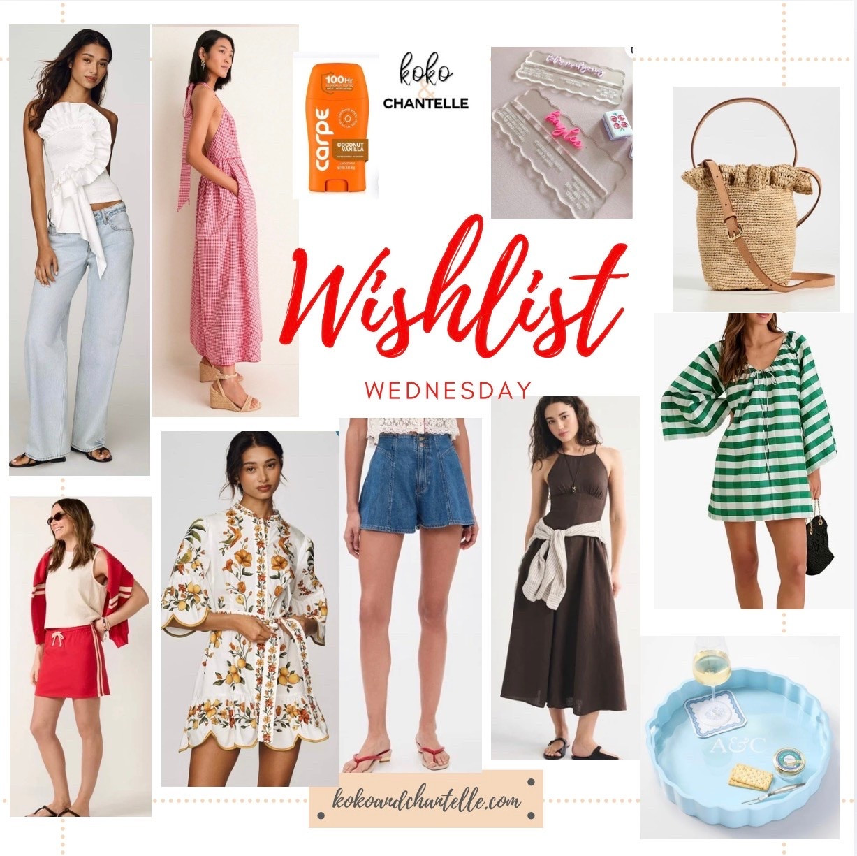 ✨ WISHLIST WEDNESDAY ✨

We’re adding these finds straight to cart! 🛍️ From breezy summer dresses and elevated basics to the cutest raffia bag, personalized hosting pieces, and a few beauty favorites—we’re loving all the little things making summer feel extra chic. ☀️🤍

Which one is your favorite? 👇
💗 1. White ruffle top
🌸 2. Pink gingham dress
🧡 3. Carpe deodorant
👜 4. Raffia bag
🍋 5. Lemon print dress
💚 6. Green striped dress
👖 7. Denim shorts
🤎 8. Brown midi dress
❤️ 9. Red lounge set
🩵 10. Personalized tray

Comment your number below—and let us know what you’re adding to your own wishlist this week! ✨

#WishlistWednesday #SummerStyle #FashionFinds #StyledOver40 #MidlifeStyle #SummerOutfits #AmazonFinds #BoutiqueStyle #StyleInspiration #KokoAndChantelle

#LTKmomlife #LTKSaleAlert #LTKHome