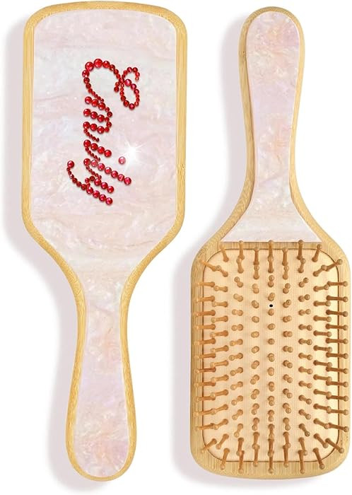 Custom Name Hair Brush - Personalized Wooden Paddle Hairbrush with Rhinestones & Bamboo Bristles ... | Amazon (US)