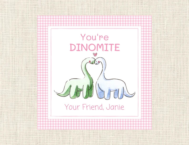 Valentine tags or stickers, dinosaur Class / Set of 25 / Watercolor | Etsy (US)