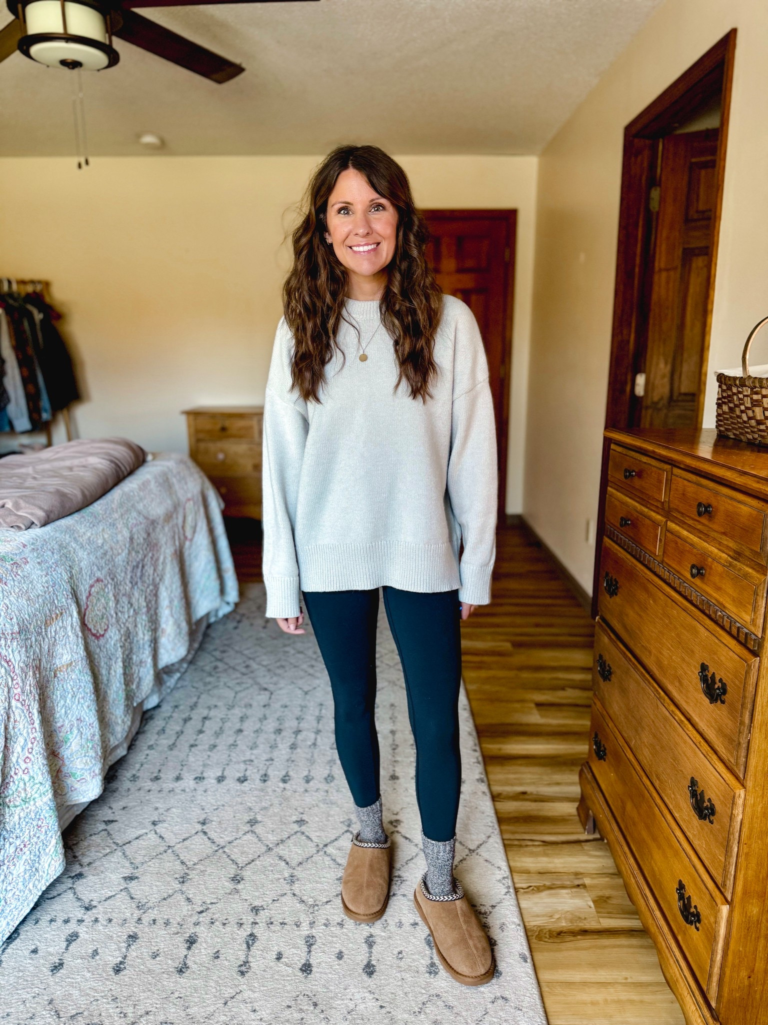 Wearing xs in the sweater, xs in the leggings and kids size in my slipper clogs. I also linked adult sizes. 

#LTKPetite #LTKSeasonal #LTKFindsUnder100