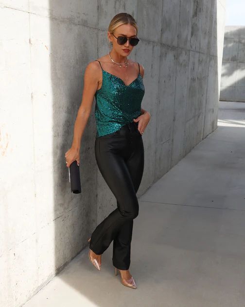 Trendsetting Diva Sequin Cowl Neck Top - Emerald | VICI Collection
