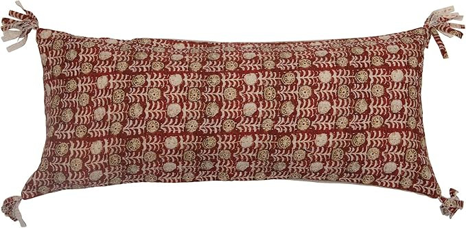 Creative Co-Op Cotton Lumbar Tassels Pillow, 32" x 14", Multicolored | Amazon (US)