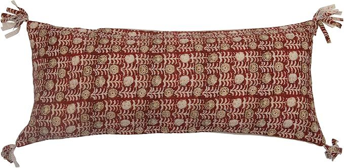 Creative Co-Op Cotton Lumbar Tassels Pillow, 32" x 14", Multicolored | Amazon (US)