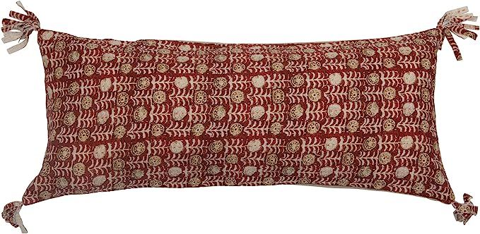 Creative Co-Op Cotton Lumbar Tassels Pillow, 32" x 14", Multicolored | Amazon (US)