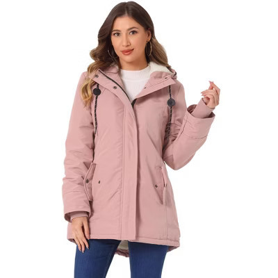 INSPIRE CHIC Women's Winter Drawstring Waist Front Pockets Faux Fur Hooded Parka Coats Large Pink | Target
