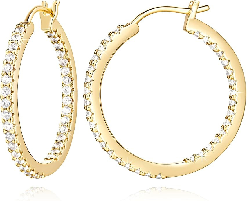 SPELIM 14K Gold Hoop Earrings for Women 14K Gold Chunky Hoop Earrings Chic Diamond Hoop Earrings ... | Amazon (US)