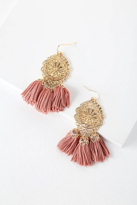 Kaisha Gold and Pink Tassel Earrings | Lulus (US)