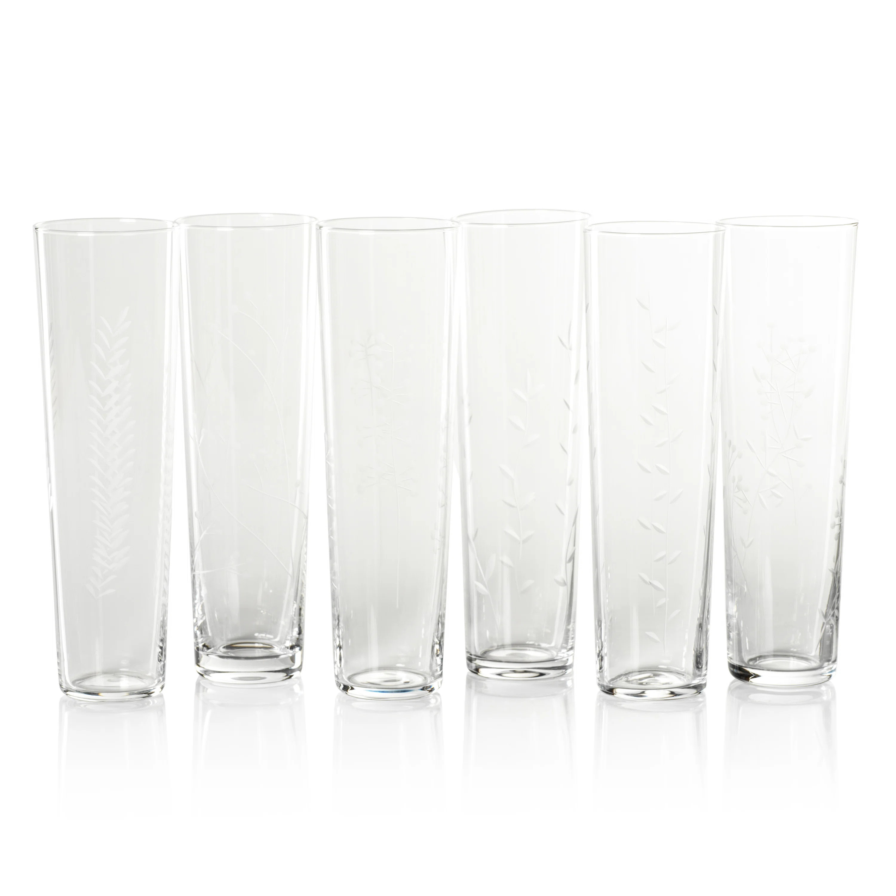 Assorted Botanical Etched Flutes, Set Of 6 (Set of 6) | Birch Lane