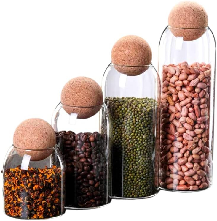 Suwimut 3 Pack Glass Jar with Airtight Cork Lid Ball, Clear Candy Jar Mason Jars Food Storage Can... | Amazon (US)