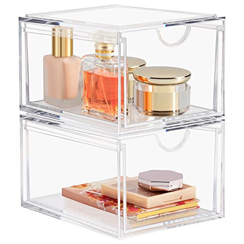 Boxalls 2 Pack Acrylic Stackable Storage Drawers Makeup Organizer, 20% Thicker Clear Bathroom Organizers for Cosmetics, Skin Care, Hair Accessories, Beauty, Vanity, Countertop and Dresser | Amazon (US)