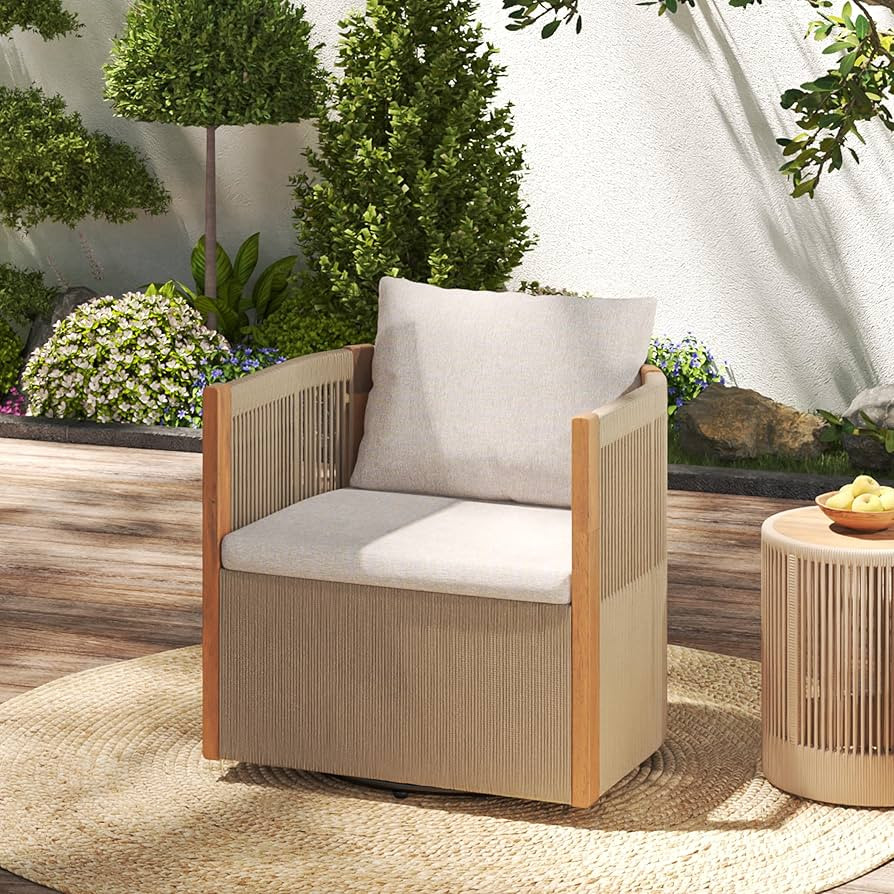 Christopher Knight Home Kato Outdoor Metal & Acacia Wood Frame Swivel Accent Chair with Removable... | Amazon (US)