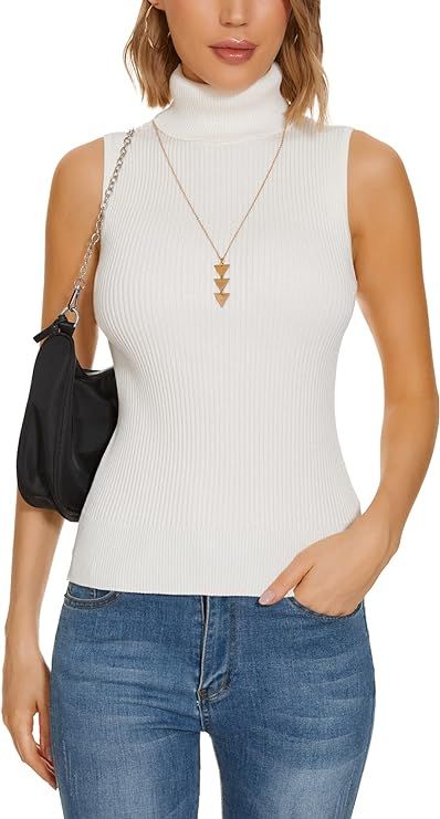 A ROW Sleeveless Turtlenecks for Women Knit Sleeveless Tops Stretchy Fitted Basic Sweater Vest | Amazon (US)