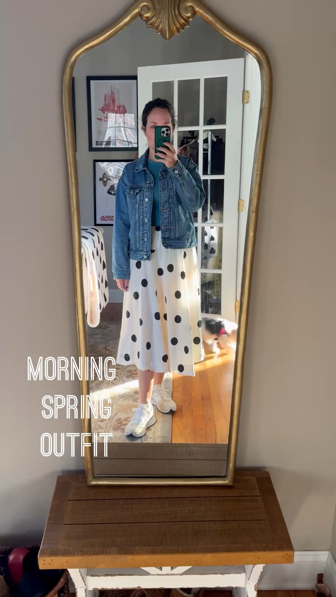 What I’m wearing this morning, spring layers. Old Navy jean jacket (with brooches), simple teal top (I have these in several colors!), Free People drop waist polka dot skirt, New Balance sneakers.

Women spring outfit \ fashion over 40

#LTKdayinmylife #LTKOver40 #LTKSeasonal