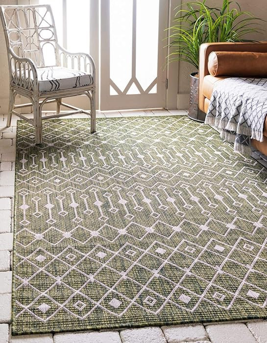 Unique Loom Outdoor Trellis Collection Area Rug - Tribal Trellis (6' 1" x 9' Rectangle, Green/ Na... | Amazon (US)