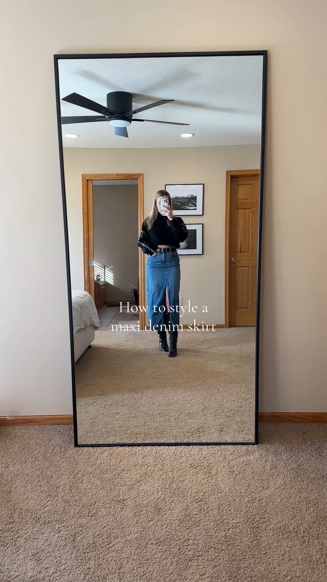 How I style a denim skirt during the colder months! 

Tuck the sweater in to make it feel less heavy and reduce the amount of fabric hanging. 

Belt and tall boots help to break up the full length denim  

Skirt: Madewell (one size down) I size one size down for all my Madewell denim and it fits perfectly  

#LTKU #LTKSaleAlert #LTKWatchNow